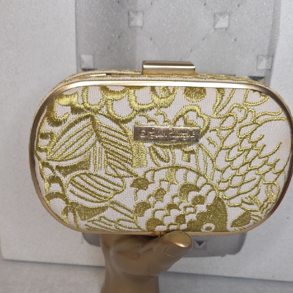 Lilly Pulitzer Gold and Cream Embroidered Clutch